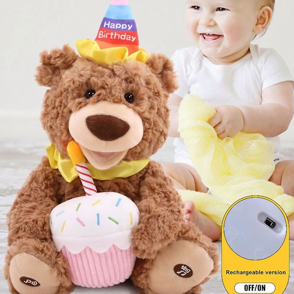 Vokal Happy Birthday Bjørn, Teddy Bjørn Musical Holder Kage Afspiller Happy Birthday