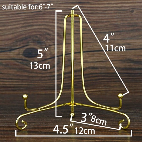 (2-pack) 5\" Järndisplayställ, Guld Liten Järnstaffli Platta Display Fotohållare Stativ, Visar kort, kakor, Dekorativa tallrikar, Konstverk