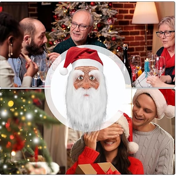 Jultomte Latexmask med skägg och hatt | Realistisk Latex Jultomte Helmask | Nyhet Rolig Simulering Jultomte för Rollspel B