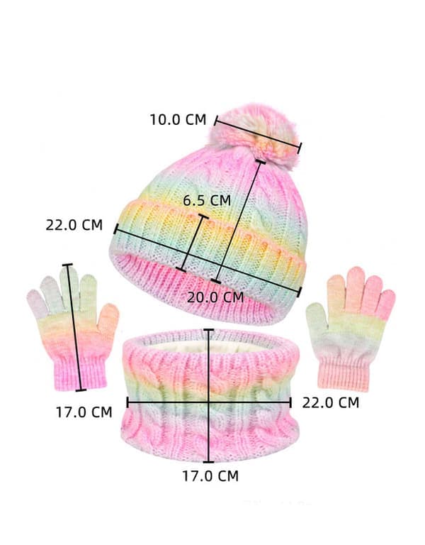 Lollanda 3-pakkaus lasten hattu, huivi ja lapaset - Lämmin pipo lapsille, kauluri multicolor