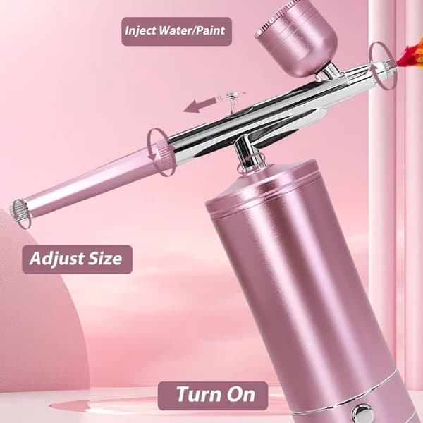 Multifunktionell Airbrush-kit med Kompressor – Sladdlöst Airbrush-set med Luftkompressor, Uppladdningsbart (Rosa)