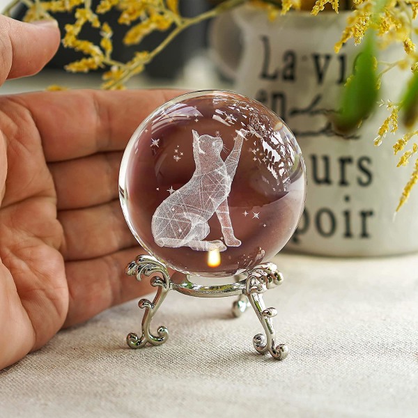 3d Crystal Ball Laser Cat Figurine Glass Paperweights Ball With Stand Cat Gifts For Cat Lovers Women Cat Ornaments For Cat Lovers