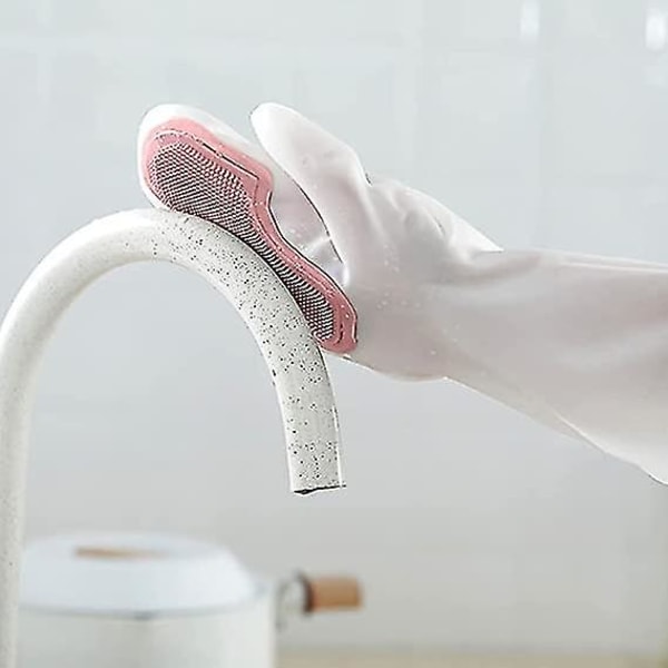 Opvaskehandsker Genanvendelige silikone-rengøringshandsker med skrubber, silikonehandsker til opvaskemaskine Fantastisk til opvask, køkken (1 par, lyserød)