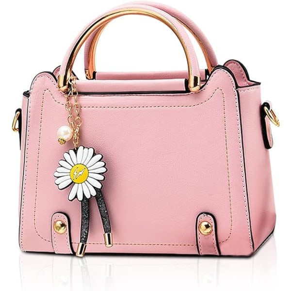 Liten Crossbody-väska för kvinnor Topphandtagsväskor Söta axelväskor PU-läder Girl Messenger-väskor Damväskor Handväska med blomsterhänge (rosa)