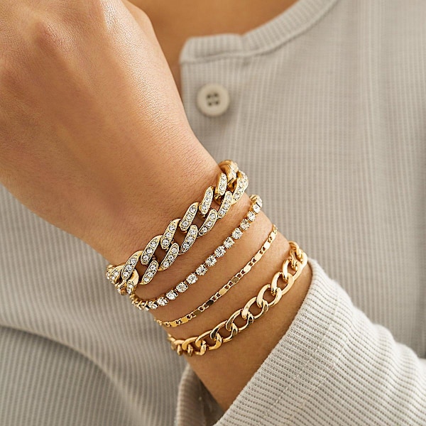 4 st Ormbenskedjearmband Set för Kvinnor Gold One-size