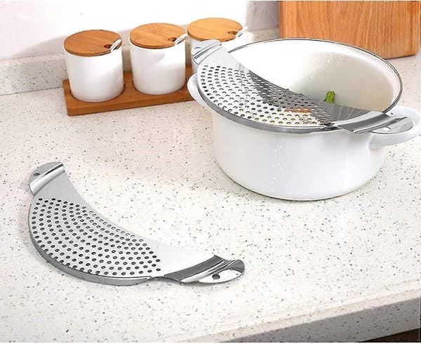 Rustfritt Stål Panne Sil med Håndtak, 2 stk Rustfritt Stål Pasta Sil, Enkel Drenering, Holdbar
