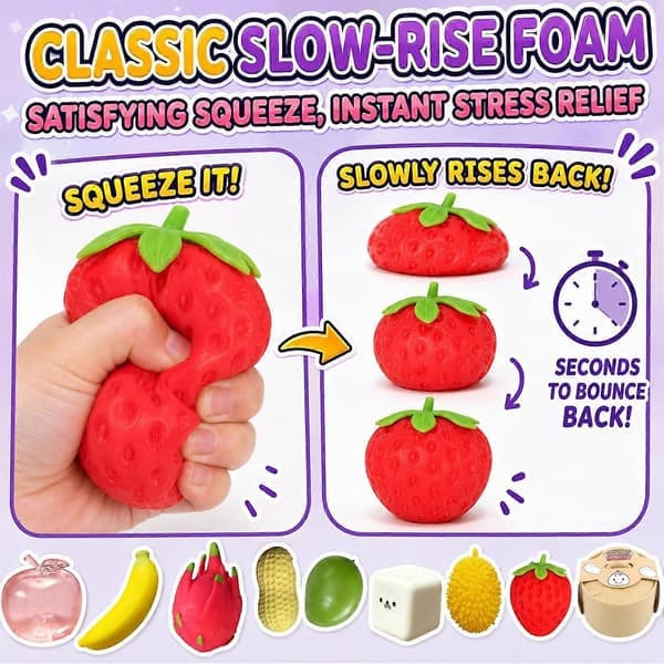 9-pack Squishy Squeeze Set-Klassisk Långsamt Stigande Squishy av Squeeze Jordgubbsknut Äpple Banan Squishies Olika Designer, Töjbar Sensorisk 1pcs-random