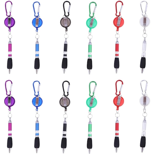 Klips på kuglepenne Karabinhage kuglepenne Retractible kuglepenne ny Badge Reel Pen Bælteklips Træk Clip Kuglepen til hjemmet Kontor 12