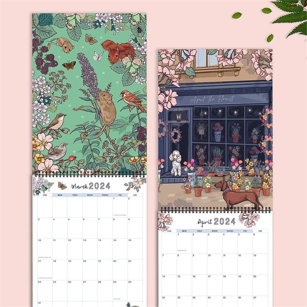 2024 luonnon ja villieläinten taiteen seinäkalenteri taideteoskalenteri
