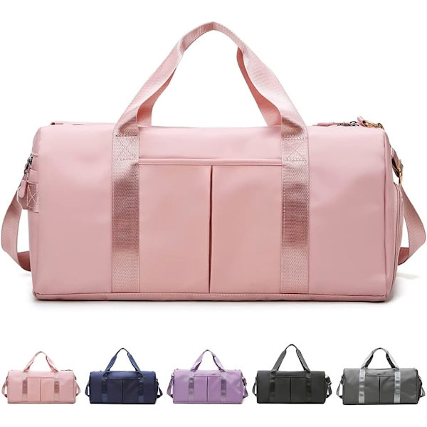 Sports Gym Bag med våd lomme og skorum, vandtæt tør våd adskilt Gym Bags, rejseholdall Duffel taske til mænd og kvinder (Pink)