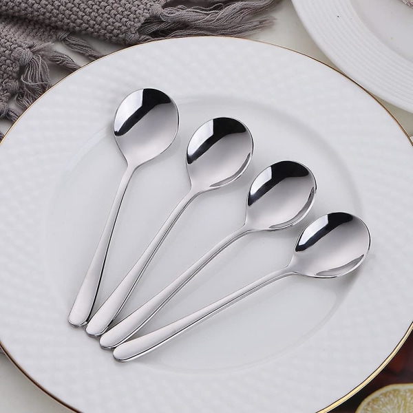 8-delt kaffeskesæt, sølvfarvet rustfrit stål teske, mokkaske, dessertske, 12 cm