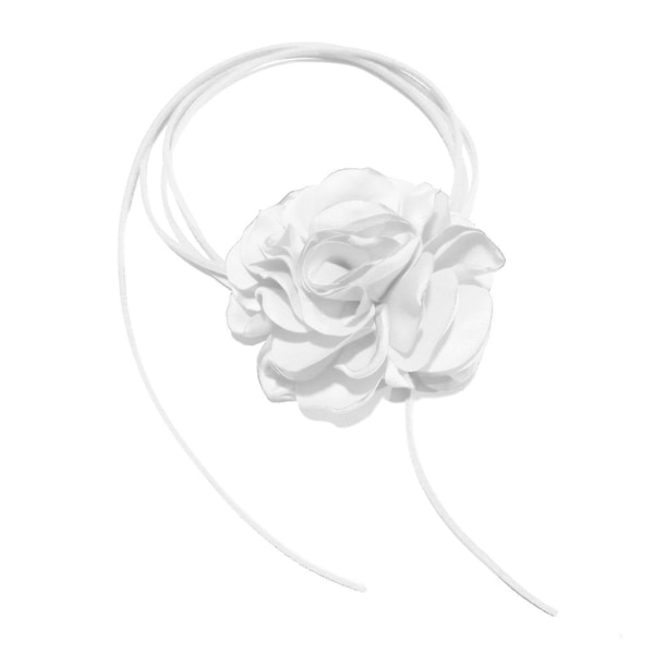 Stor Rose Blomst Kraveben Kæde Simpel Justerbar Stof Halskæde Kvinder Choker White