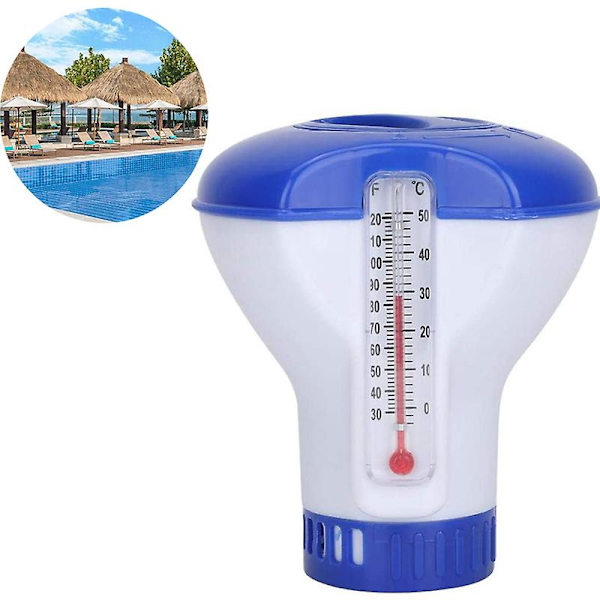 Klor Dosering Float - Flydende Pool Kemikalie Dispenser Med Termometer Til Indendørs Og Udendørs Pools