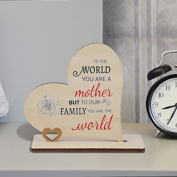 Presenter för mamma, handgjord hjärtformad träplakett med ordspråk, mammapresenter träprydnader 14 * 14 cm mammapresenter, mors dag födelsedagspresenter till mamma