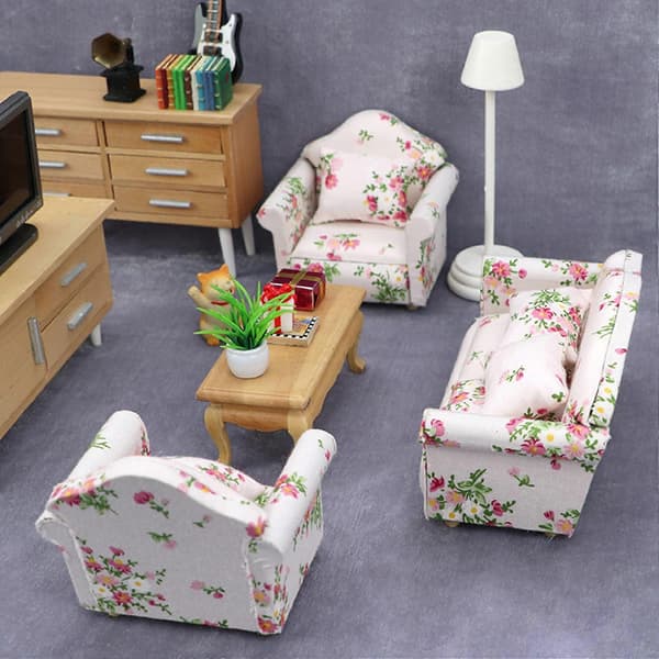 1/12 Skala Dukkehus Sofa med 2-seters Sofa for Møbler Dukkehus