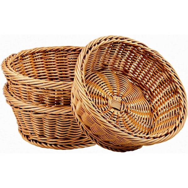 Flätad korg, 3 st poly-korg brödförvaringskorgar för mat frukt grönsaker, grunt butiks-supermarknadsdisplay serveringsrestaurang hem kök