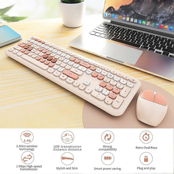 Trådløst tastatur og mus-kombinasjon med fargede tastehetter Black Pink