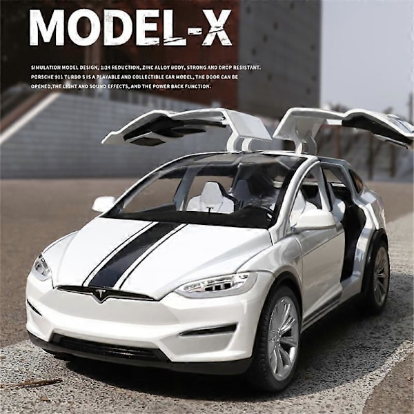 1:24 Tesla Model X SUV Seosautomalli Painevalettu Metalliauto Ajoneuvomalli Simulaatio Ääni- ja Valokokoelma Lasten Lelulahja Red