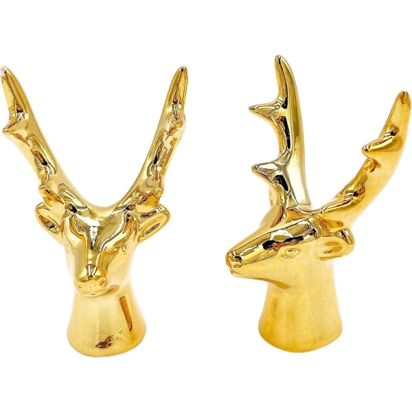 2 kpl keraamisia eläinfiguureja koristeita, kultapeuran päätä kodin sisustukseen veistoksia ja patsaita Käsintehdyt taideesineet lahjat joulukoristeisiin (kultahirvi