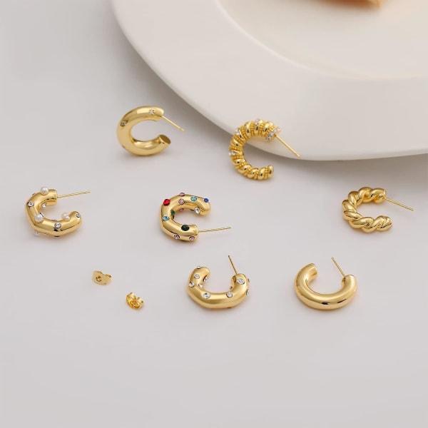 Chunky Gold Hoop örhängen för kvinnor 18k guldpläterade trendiga söta små  ring örhängen för tonåring Snygga tjocka vridna strass pärl guld örhängen  Esthet c39d | Fyndiq