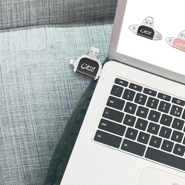 4-i-1 SD-kortläsare Micro TF-adapter för att visa kamerafoton och videor på Windows Mac iPhone Android rose gold