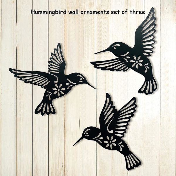3 st metallkolibri väggkonst dekoration ihålig järn svart fågel skulptur hängande hänge prydnad Livin