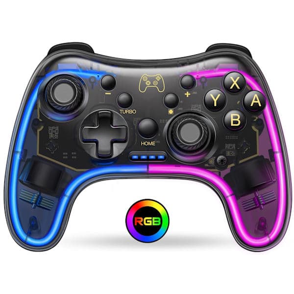 Switch-kontroller kompatibel med Switch/Lite/OLED-kontrollere, Switch Pro-kontroller med RGB pustende LED, Switch-kontroller fjernkontroll støtter Multi