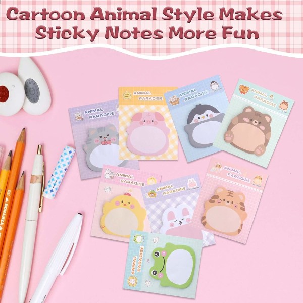 640 ark Animal Sticky Notes Sæt til Børn Nyhed Selvklæbende Sticky Notes Sjove Sticky Note Pads Mini Memo Note Pad(8 Styles)