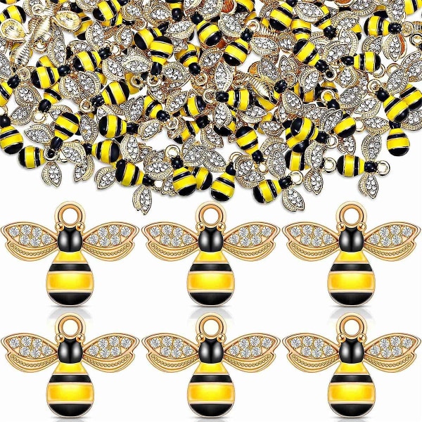 200 st Emalj Bee Rhinestone Emalj Hantverk Utsmyckningar Legering Bee hänge för smyckestillverkning