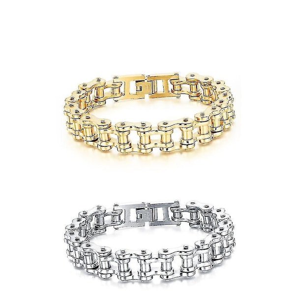 Titanium Stål Herrearmbånd Rock Personlighed Motorcykelkæde Cykelarmbånd gold and sliver