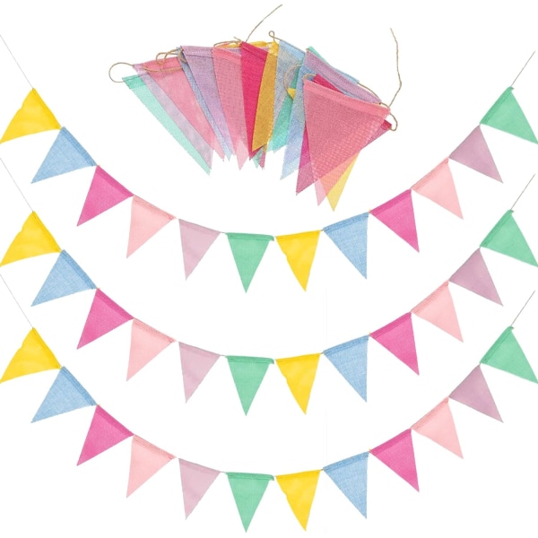 60 Flags Bunting,Multicolor Outdoor Waterproof Triangle Flags Imitated Linen Burlap Bunting Supply for Wedding Birthday Party Home Festival Decoration