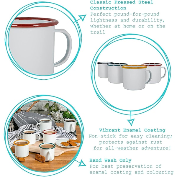 Hvid emalje espressokopper til bordservice - Metal udendørs camping kaffekopper til varme drikke - 380 ml 1 stk, hvid)
