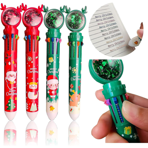 10 farger julekulepenner, uttrekkbar Push Type Kulepenn4stk