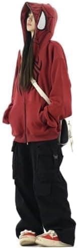 Dame Spider Hettegenser Y2K Oversized Full-Zip Grafisk Hettegenser – Kawaii Stil