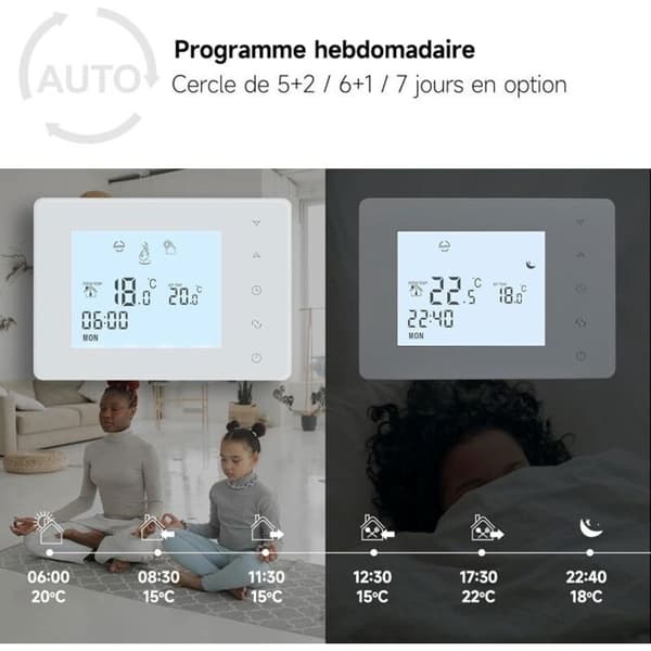 Batteridriven 2-tråds gaspannatermostat, väggmonterad, programmerbar, ej WiFi, drivs av 2 AA-batterier (batterier ingår ej)
