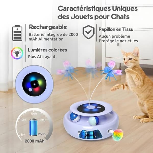 3-i-1 Interaktivt Elektrisk Kattelegetøj: Whack-a-Mole, Flagrende Sommerfugl og Bold; USB Genopladeligt