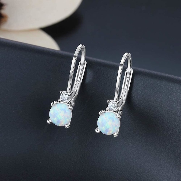 925 Sterling Silver Hoop Earrings Opal Örhängen Kvinnor Födelsedag Smycken