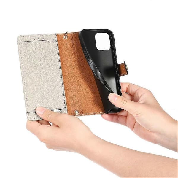 Etui til iPhone 14 Pro Wallet Love Lynlås Læder Etui Lanyard Silver