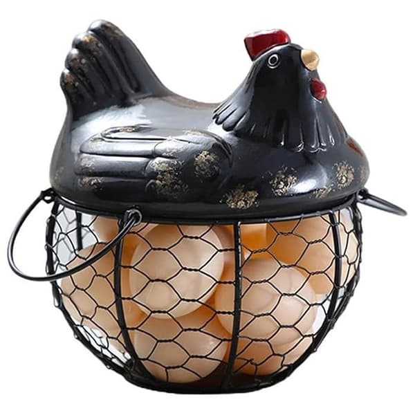 Eggholder - Eggstativ - Eggkurv - Eggoppbevaring - Eggboks - Eggoppbevaring - Fruktkurv i metall - Svart