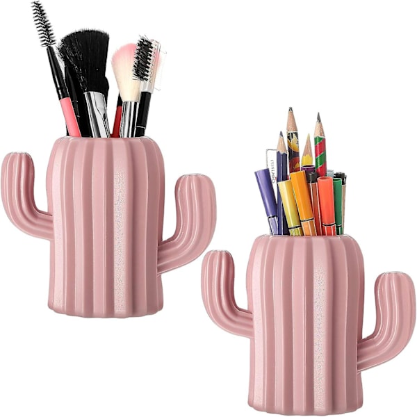 2 stk. Kaktus Penneholder Skrivebordsartikler Variant Størrelse Værdi Grøn Pink