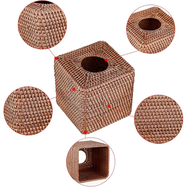 Rattan Firkantet Vævsdækning Holder Dekoration Vævsarrangørboks Cube Vævspapirholderboks Vævsopbevaringskasse Dispenser Servietarrangør, Brun