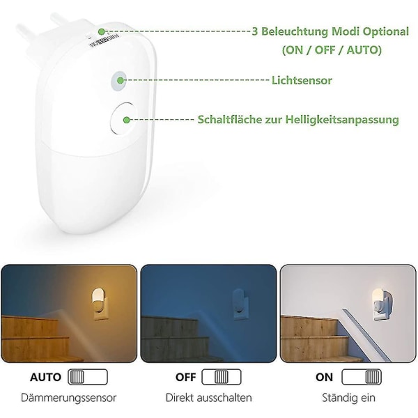 Nattljusuttag Med Skymningssensor & Ljusstyrka Justerbar Varmvit Led