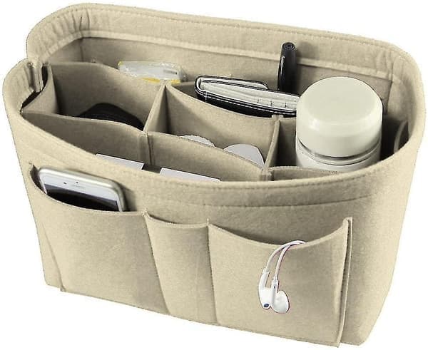Filt Handväska Organizer Kvinnor Inner Organizer Handväska Förvaringsväska (beige, S)