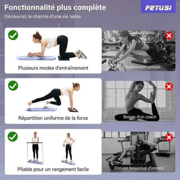 6-i-1 Sammenklappeligt Pilatesbræt – Bærbart Apparat med Timer til Hjemmetræning og Coretræning – Lilla