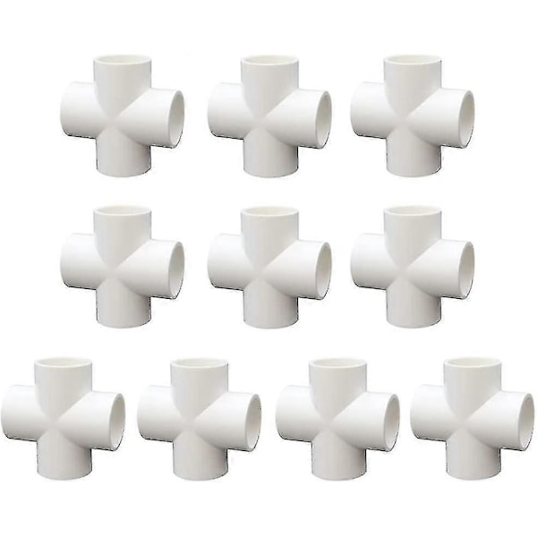 10 stk. PVC 4-vejs kryds til bygning af robust drivhusramme, møbler, forbindelser 20 mm