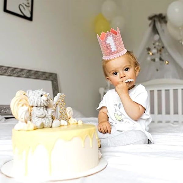 Vauvan Tiara Kruunu 1. Syntymäpäiväjuhliin, Vauvan Ensimmäinen Syntymäpäivä Glitter Kruunu, 1. Syntymäpäivä Hattu Ensimmäiset Syntymäpäivä Pannat Juhlahatut 1. Syntymäpäivälle Pink
