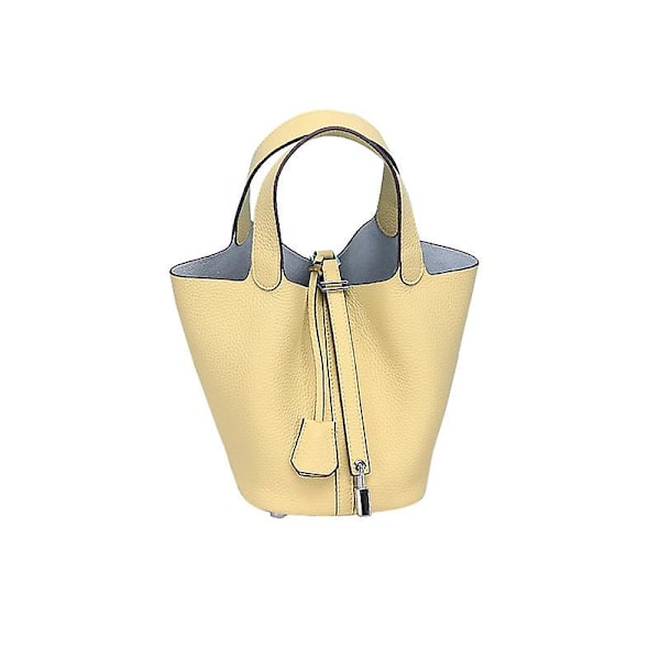 Dame Læder Håndtaske Grøntsagskurv Taske Tote Taske Håndtaske Kohud Spand Taske Ins Chick yellow