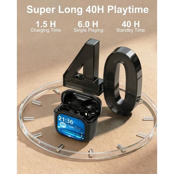 Smarte Touchscreen Høretelefoner – Bluetooth 5.4 Trådløse – LED Display – ANC/ENC Støjreduktion – Sort