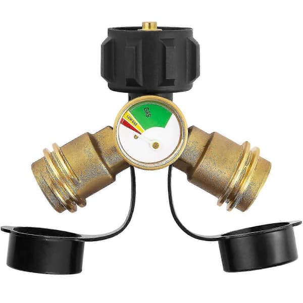 Propan Tank Y Splitter Adapter 2-vejs LP Gas Tee-stik med Måler