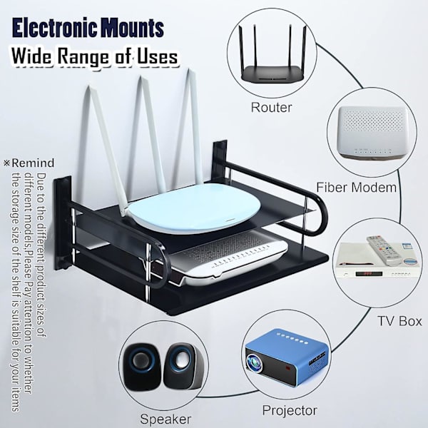 Flytande vägg hylla för TV-komponenter, rymd aluminium router väggmonterad hylla fäste, TV-tillbehör kan användas för att lagra och organisera TV-box, DVD-spelare Double Layer Small